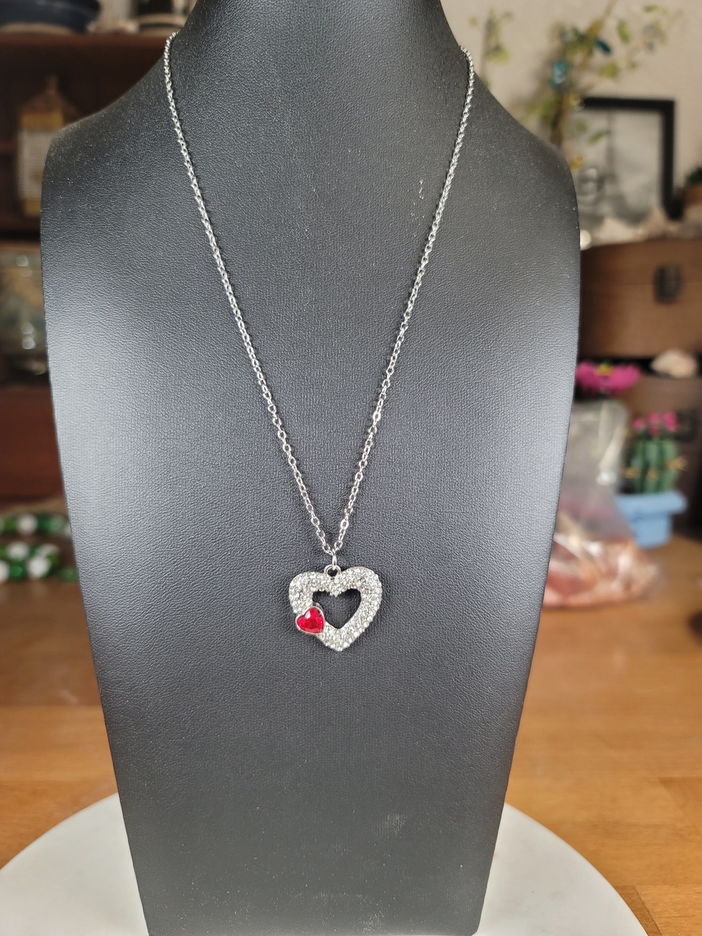 paparazzi Silver-Tone Heart Necklace with Red Accent